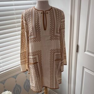 Zimmermann Cream and Brown Geometric Mini Dress tunic size 3